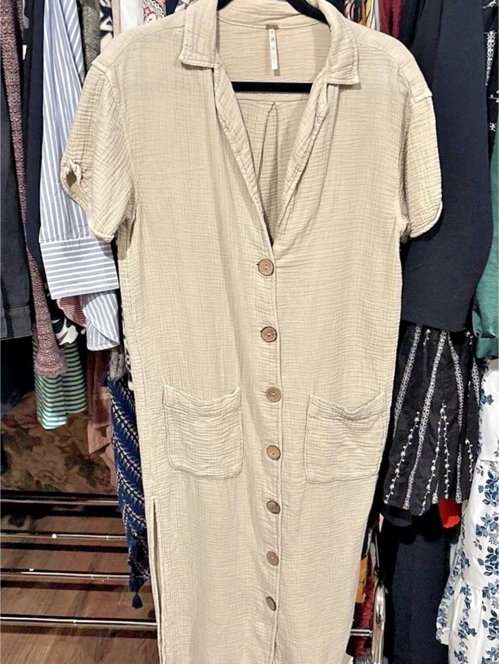 Free People Short Sleeve Gauze Midi Dress in Cream Size Small but oversized Like